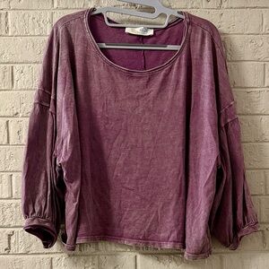 Lela Sky Purple Fade Ballon 3/4 Sleeve Oversized Top. 100% Cotton